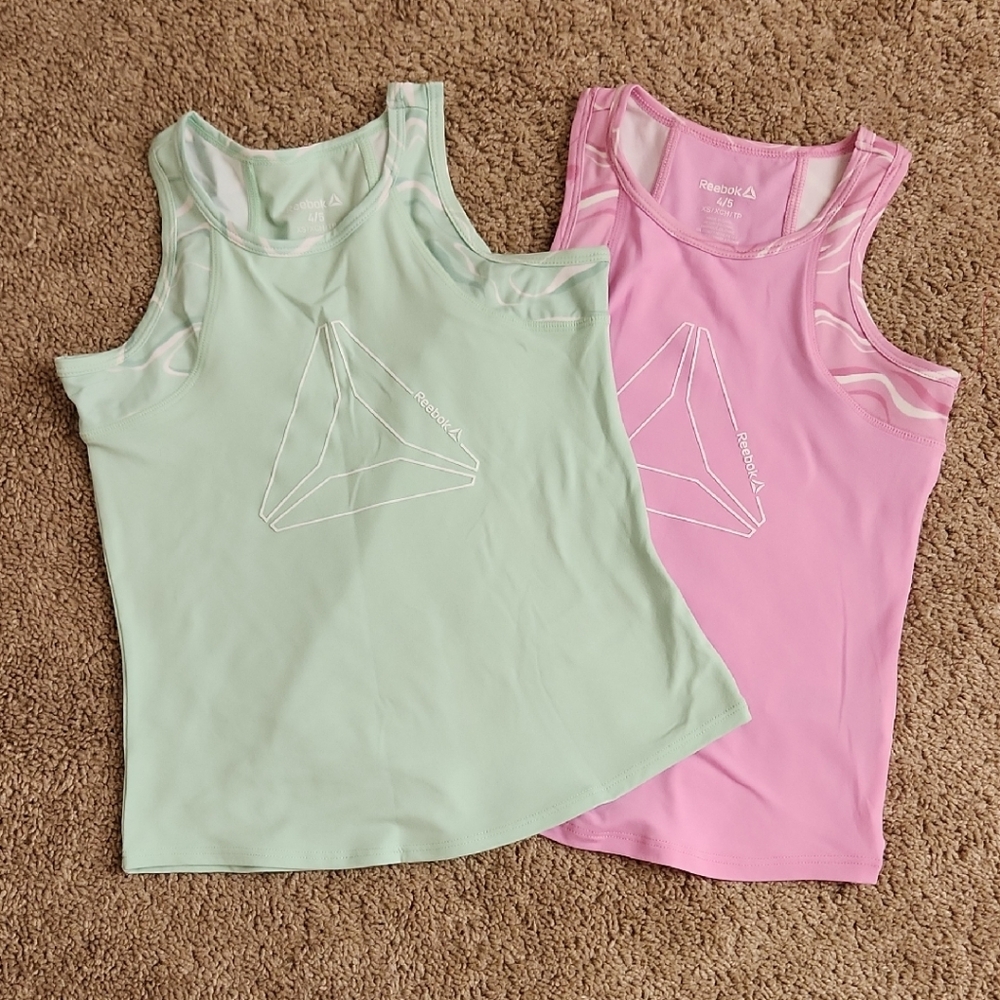 Reebok Women's Pastel Green and Pink Tank Tops
